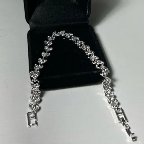 Heart Shiny Silver Bracelet Roman Style Crystal Engagement Wedding Charm - Picture 3 of 4